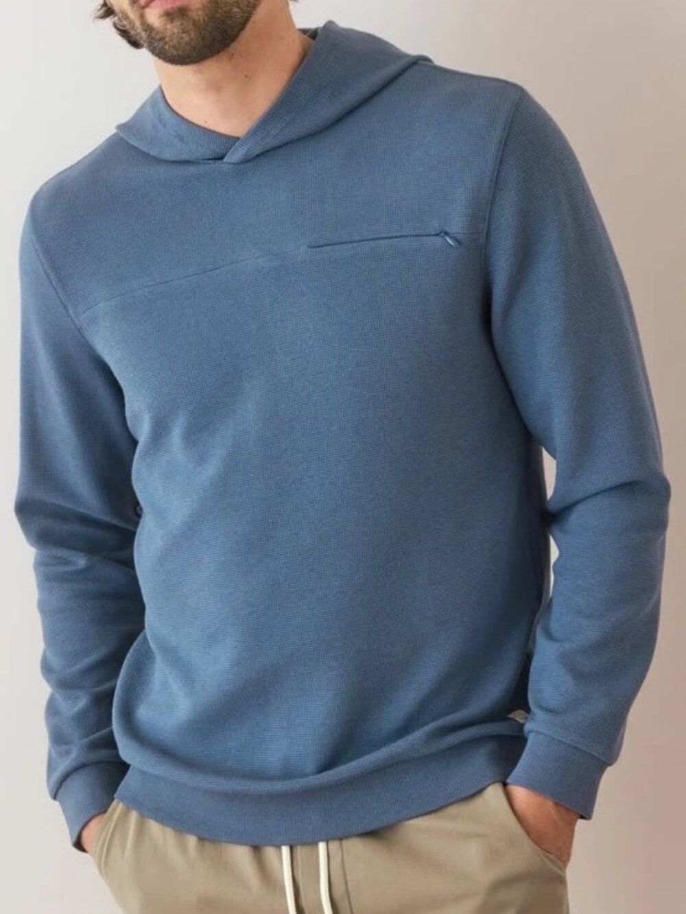 Marine Layer Blue Waffle Hoodie with Hidden Chest Pocket/29810